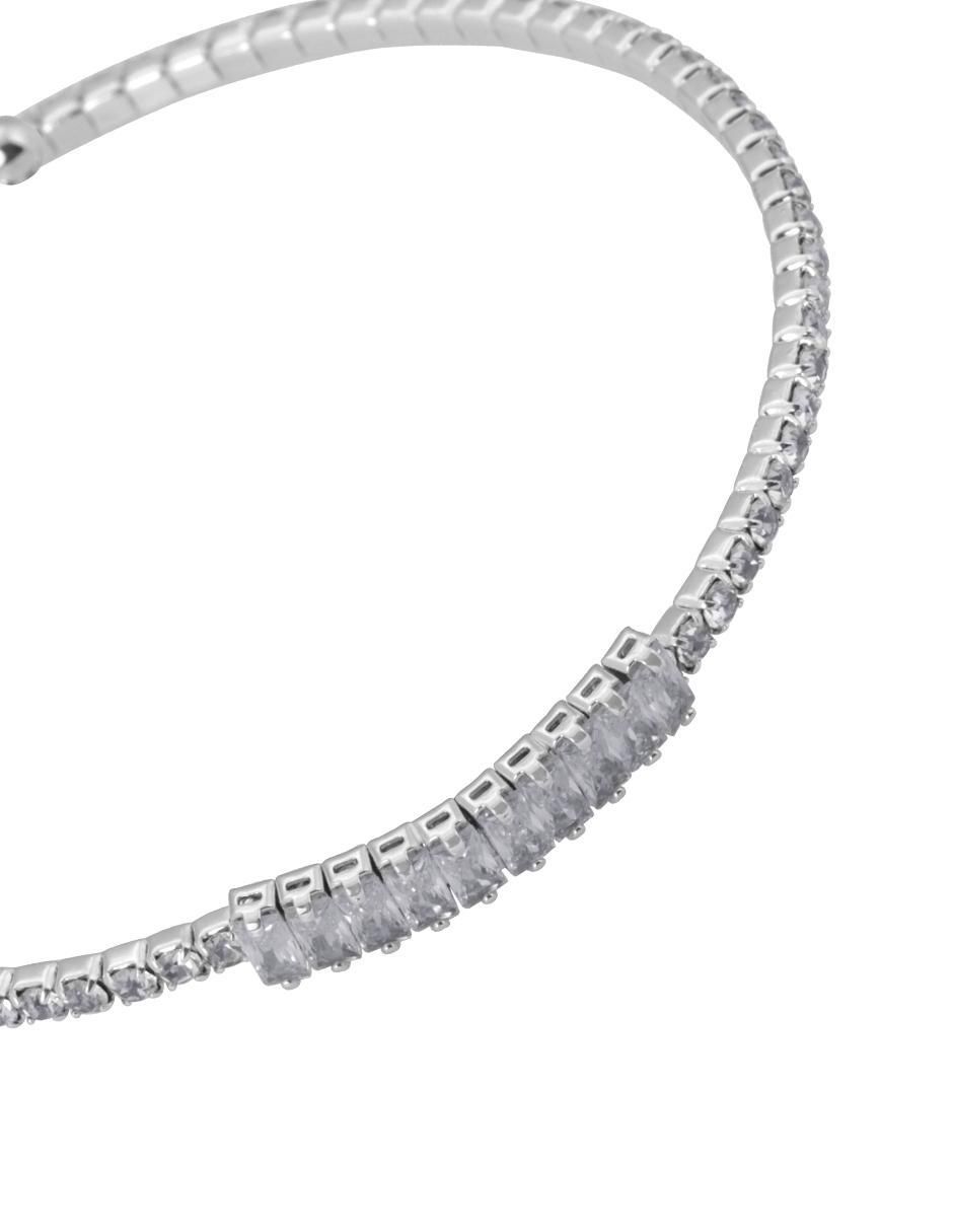 Brazalete con zirconia acabado baño de rodio 2