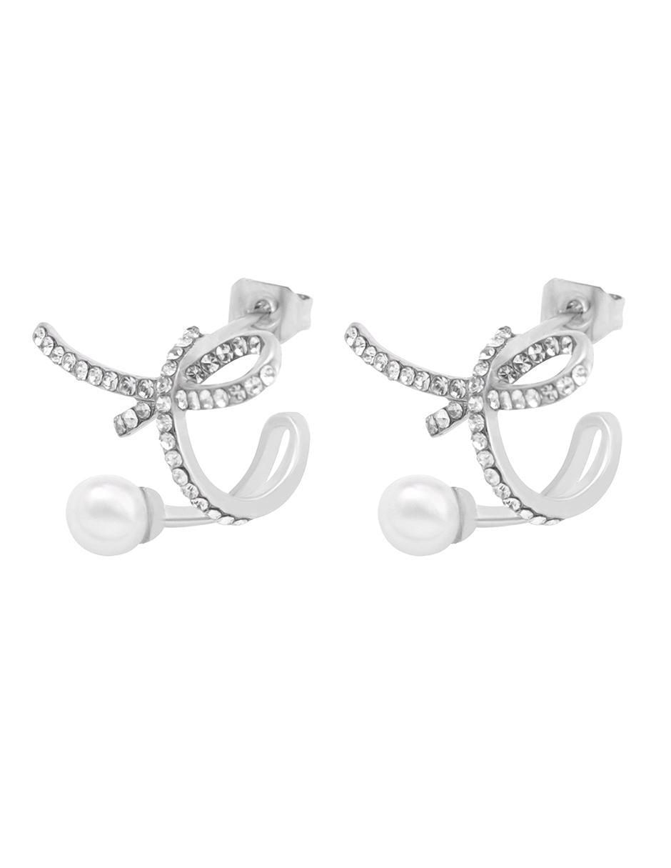 Aretes de moño con acabado baño de rodio cristal 2