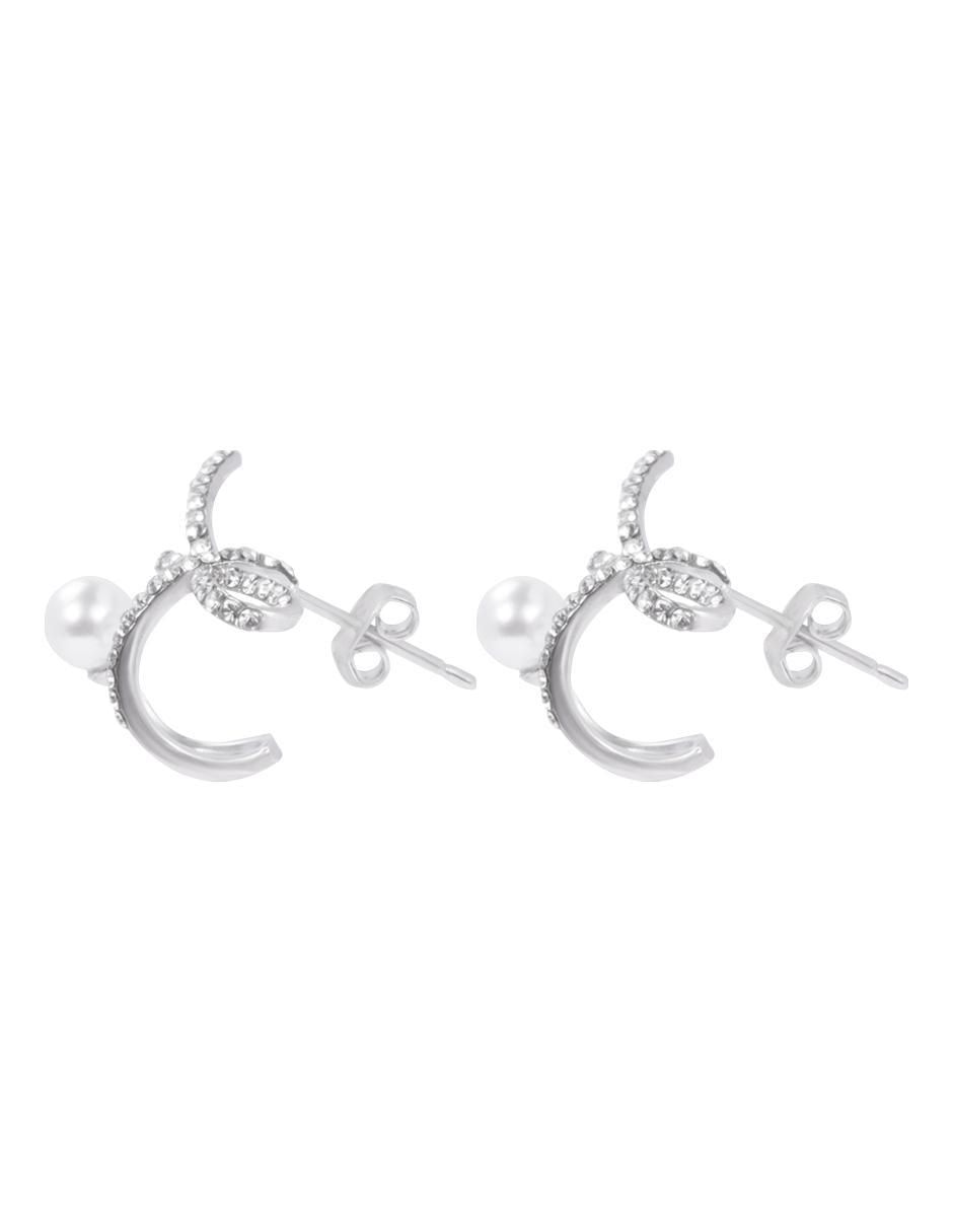 Aretes de moño con acabado baño de rodio cristal 3
