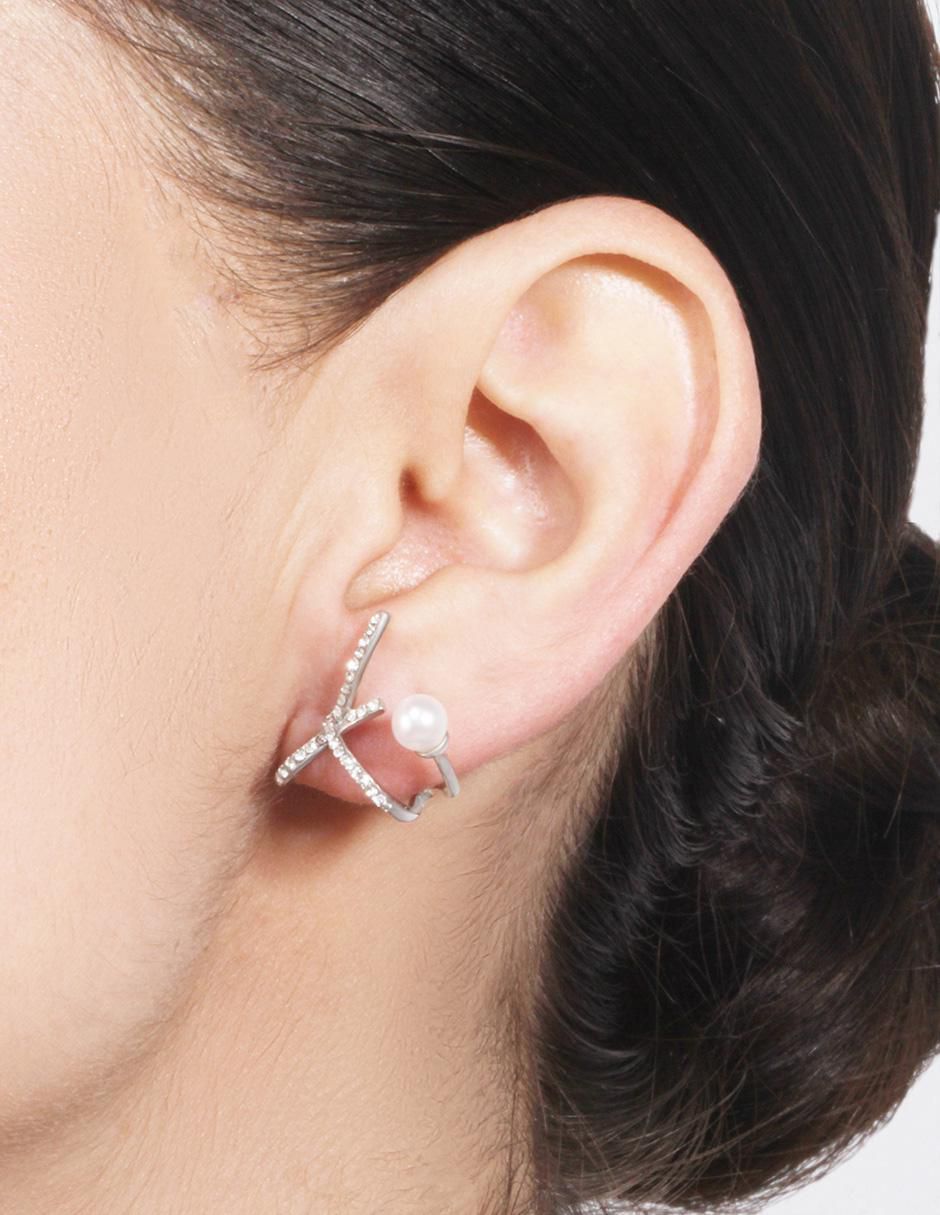 Aretes de moño con acabado baño de rodio cristal 4
