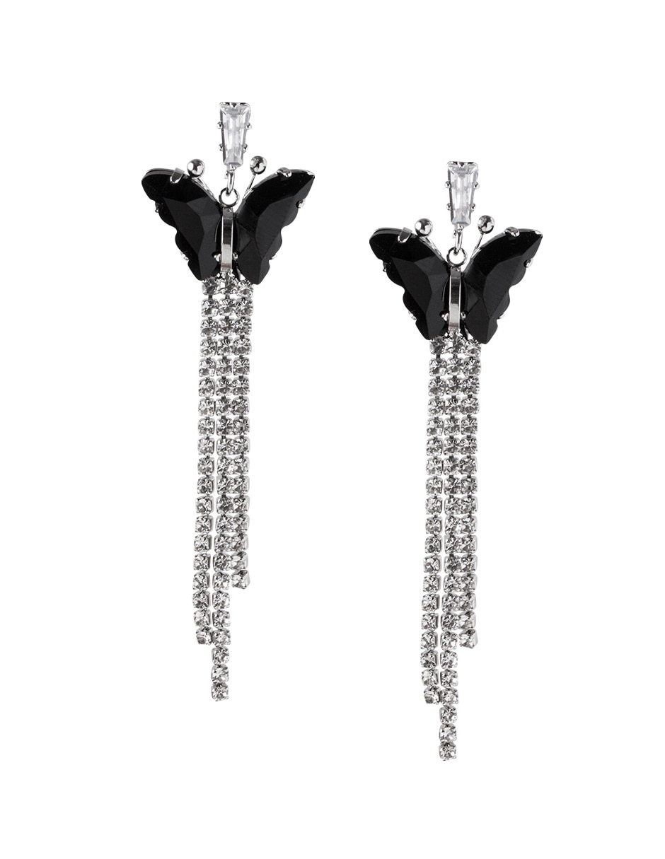 Aretes de mariposa con acabado baño de rodio cristal Aretes de mariposa con acabado baño de rodio cristal