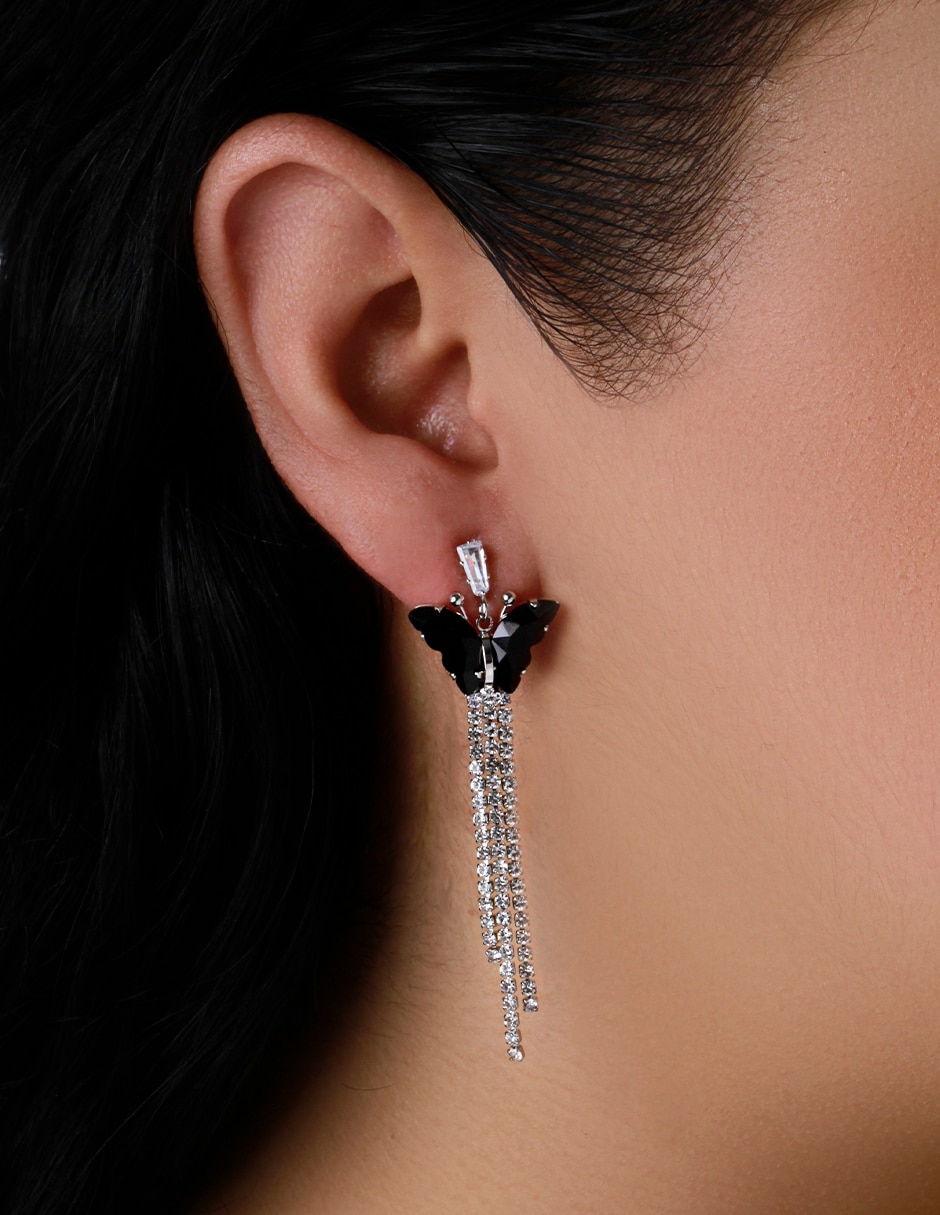 Aretes de mariposa con acabado baño de rodio cristal 4