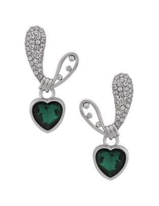 Aretes de corazón con acabado baño de rodio cristal Aretes de corazón con acabado baño de rodio cristal