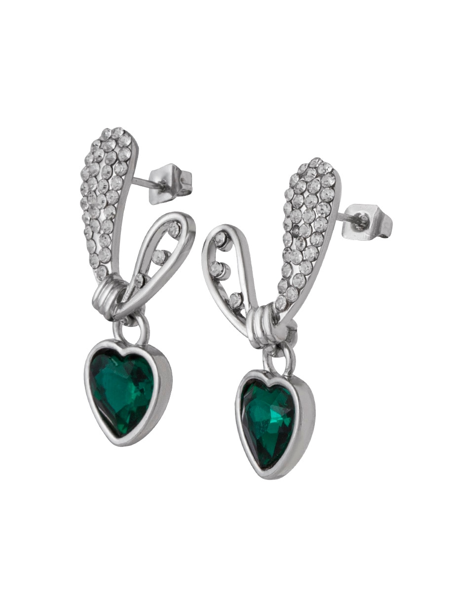 Aretes de corazón con acabado baño de rodio cristal 2