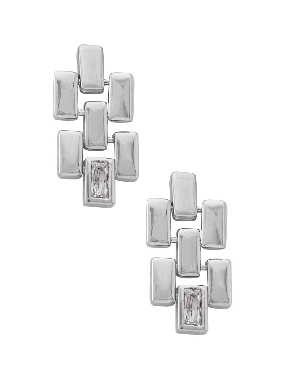 Aretes rectangulares con acabado baño de rodio