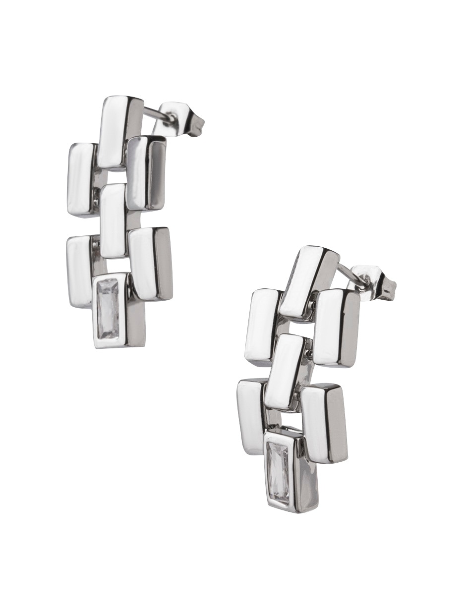 Aretes rectangulares con acabado baño de rodio 3