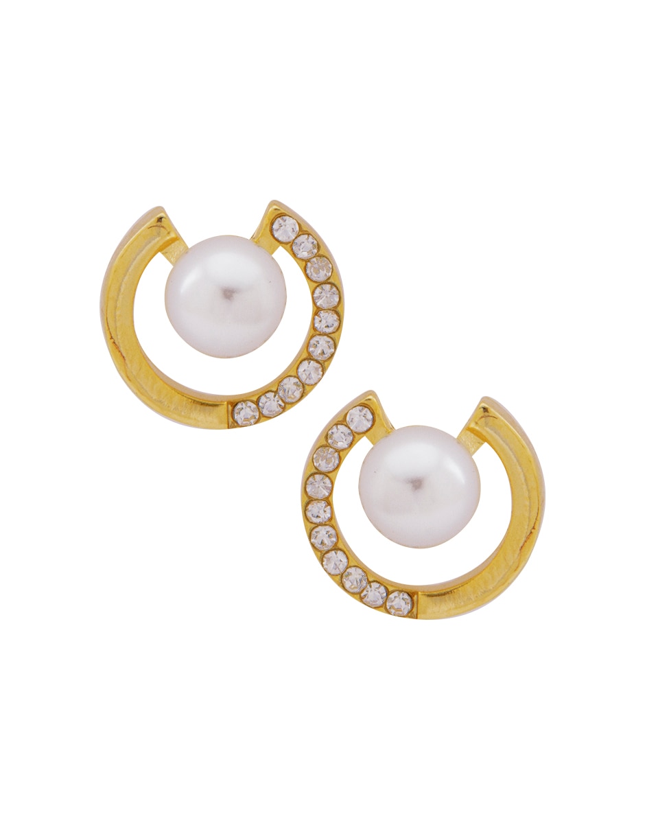 Aretes circulares con acabado baño de oro cristal