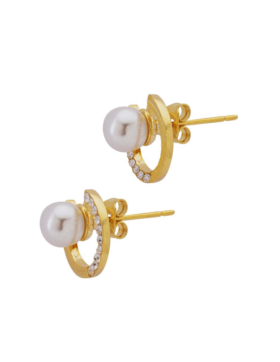 Aretes circulares con acabado baño de oro cristal 2