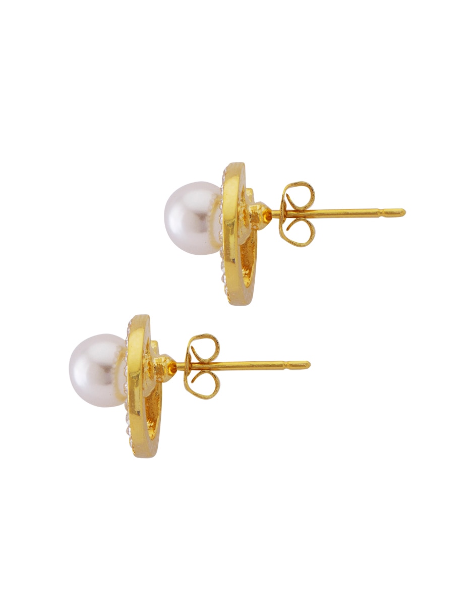 Aretes circulares con acabado baño de oro cristal 3