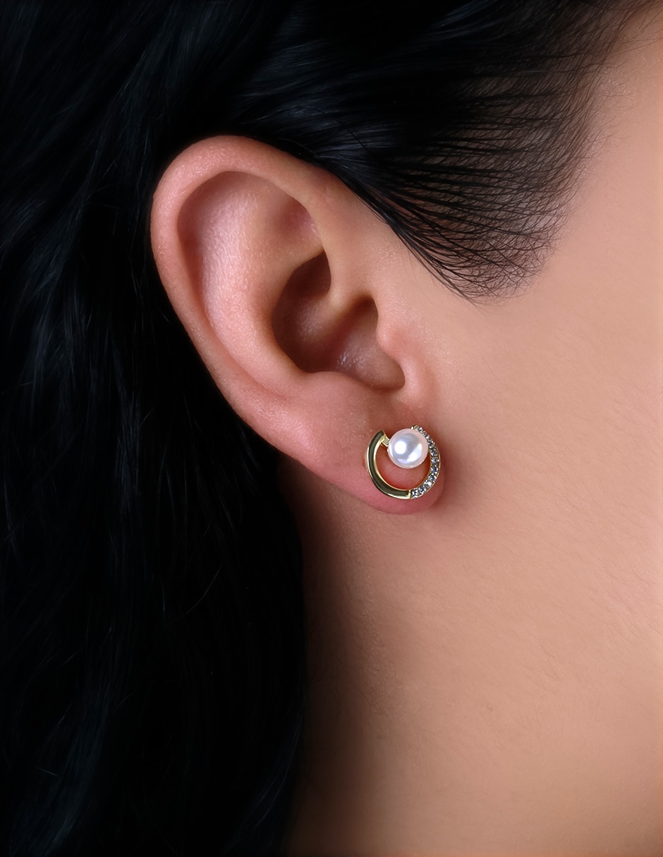 Aretes circulares con acabado baño de oro cristal 4