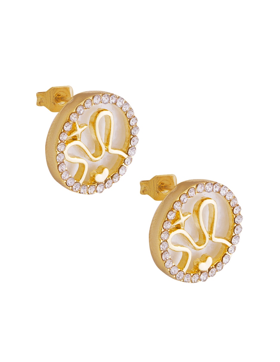 Aretes circulares con acabado baño de oro cristal 2