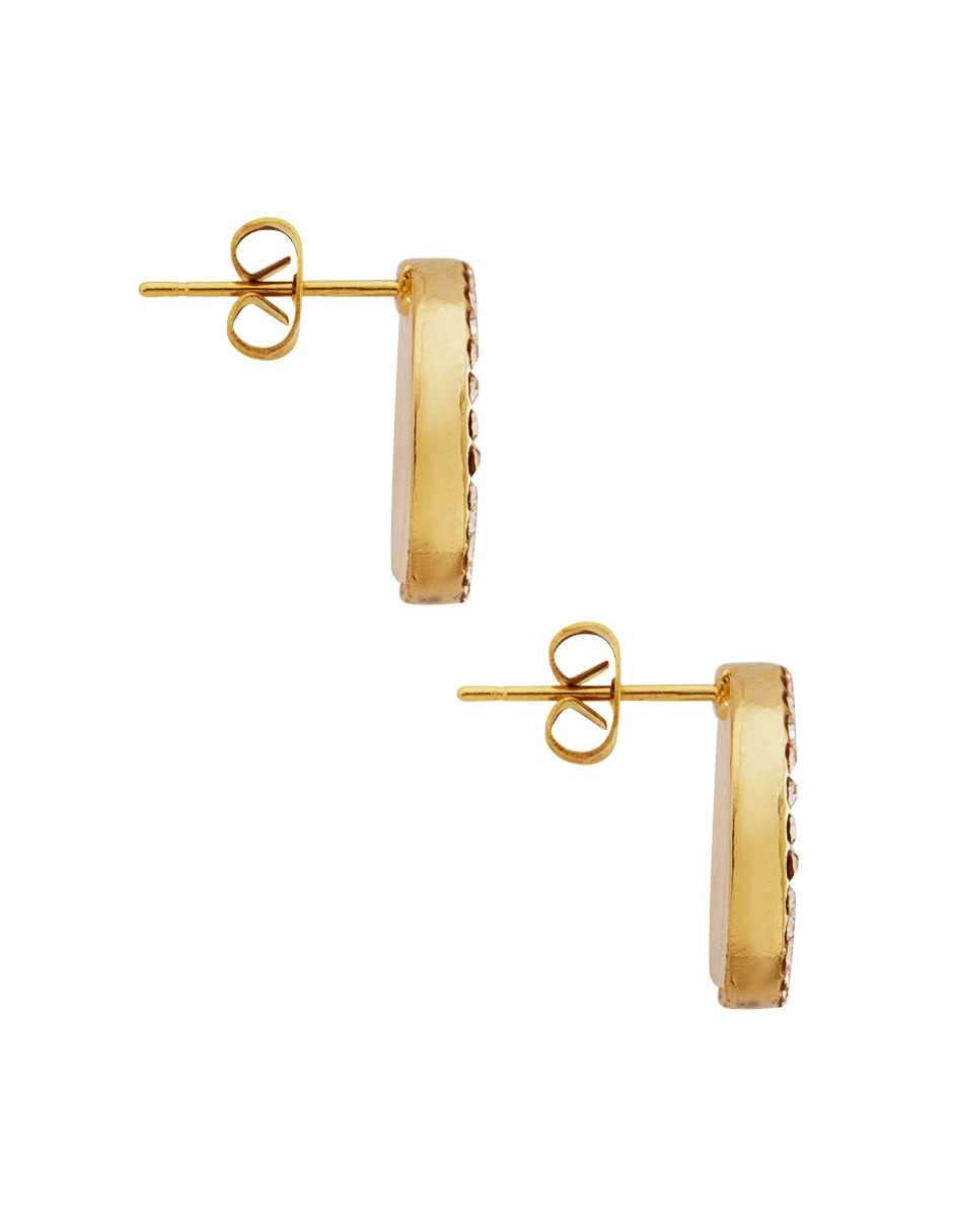 Aretes circulares con acabado baño de oro cristal 3