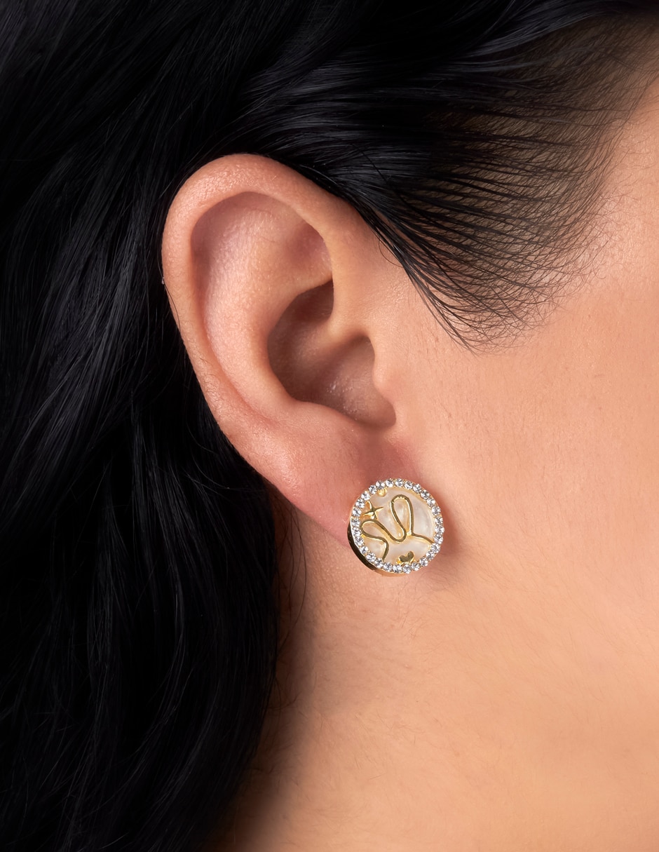 Aretes circulares con acabado baño de oro cristal 4
