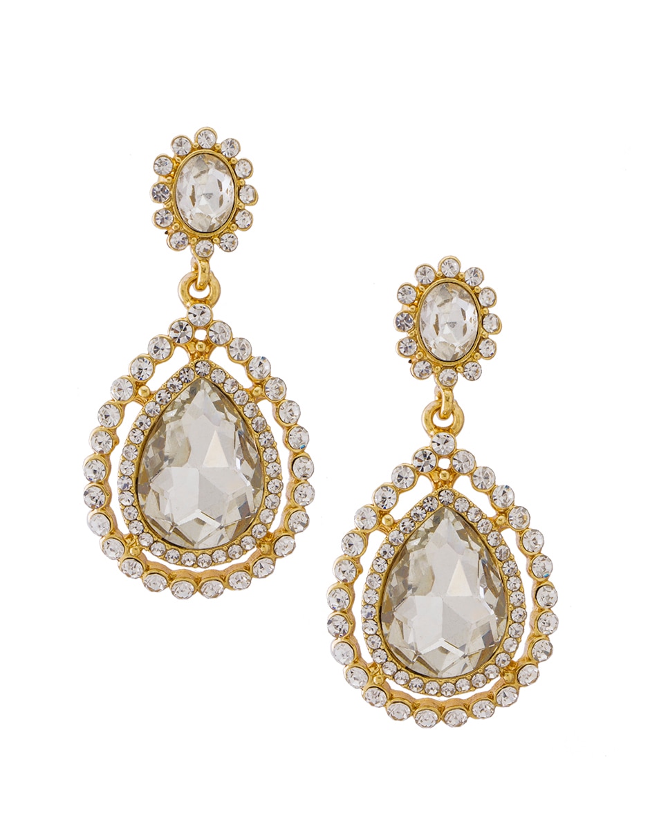 Aretes de gota con acabado baño de oro cristal Aretes de gota con acabado baño de oro cristal