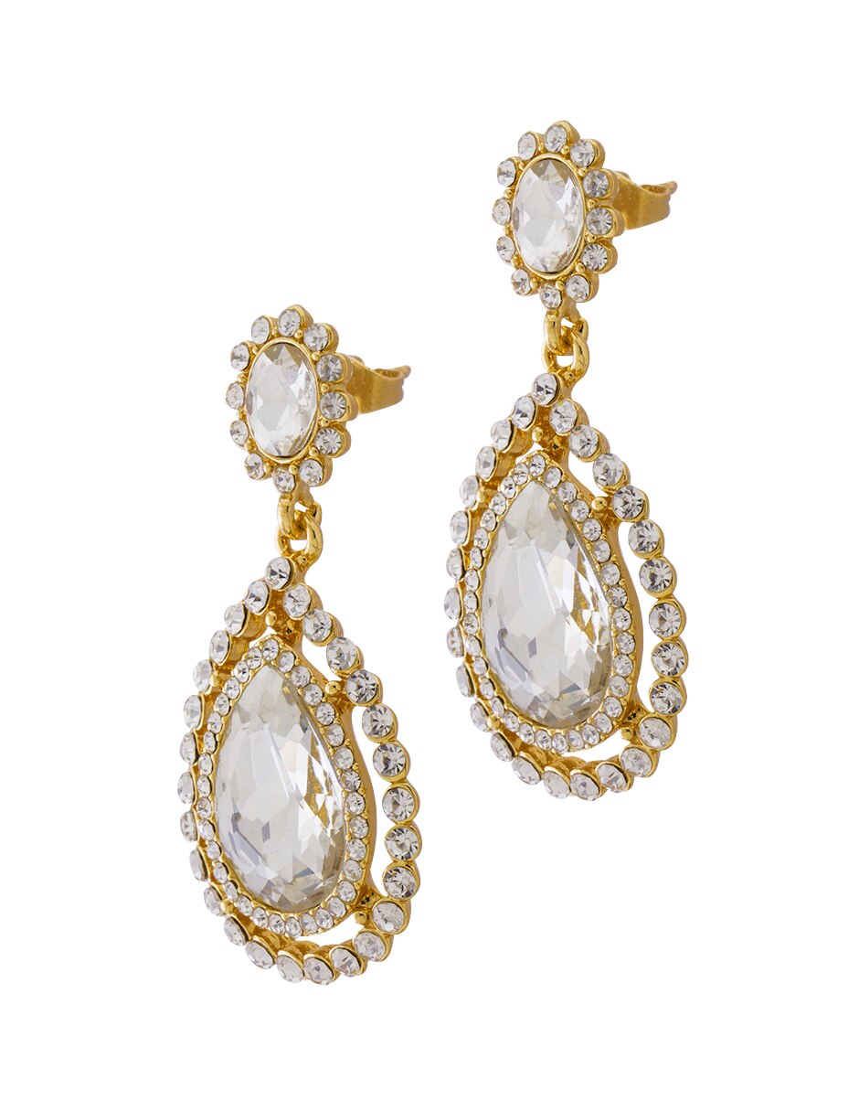 Aretes de gota con acabado baño de oro cristal 2