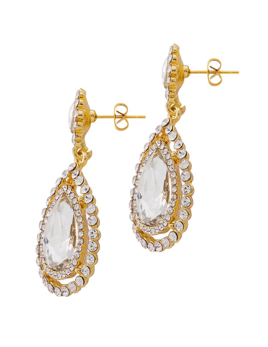 Aretes de gota con acabado baño de oro cristal 3