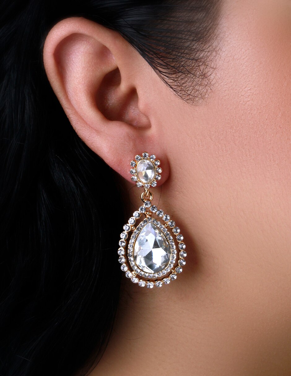 Aretes de gota con acabado baño de oro cristal 4