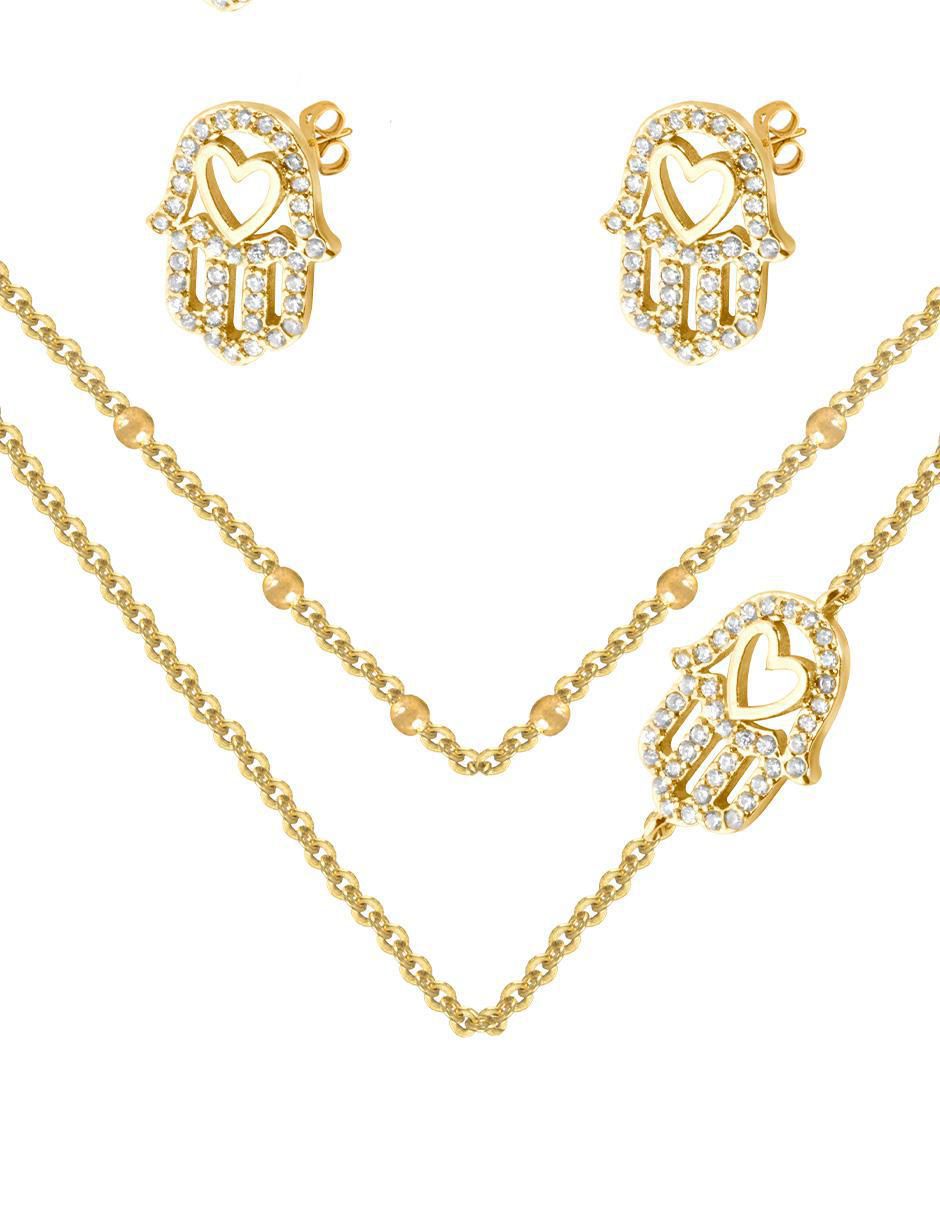 Aretes y collar de mano 18 k zirconia Aretes y collar de mano 18 k zirconia