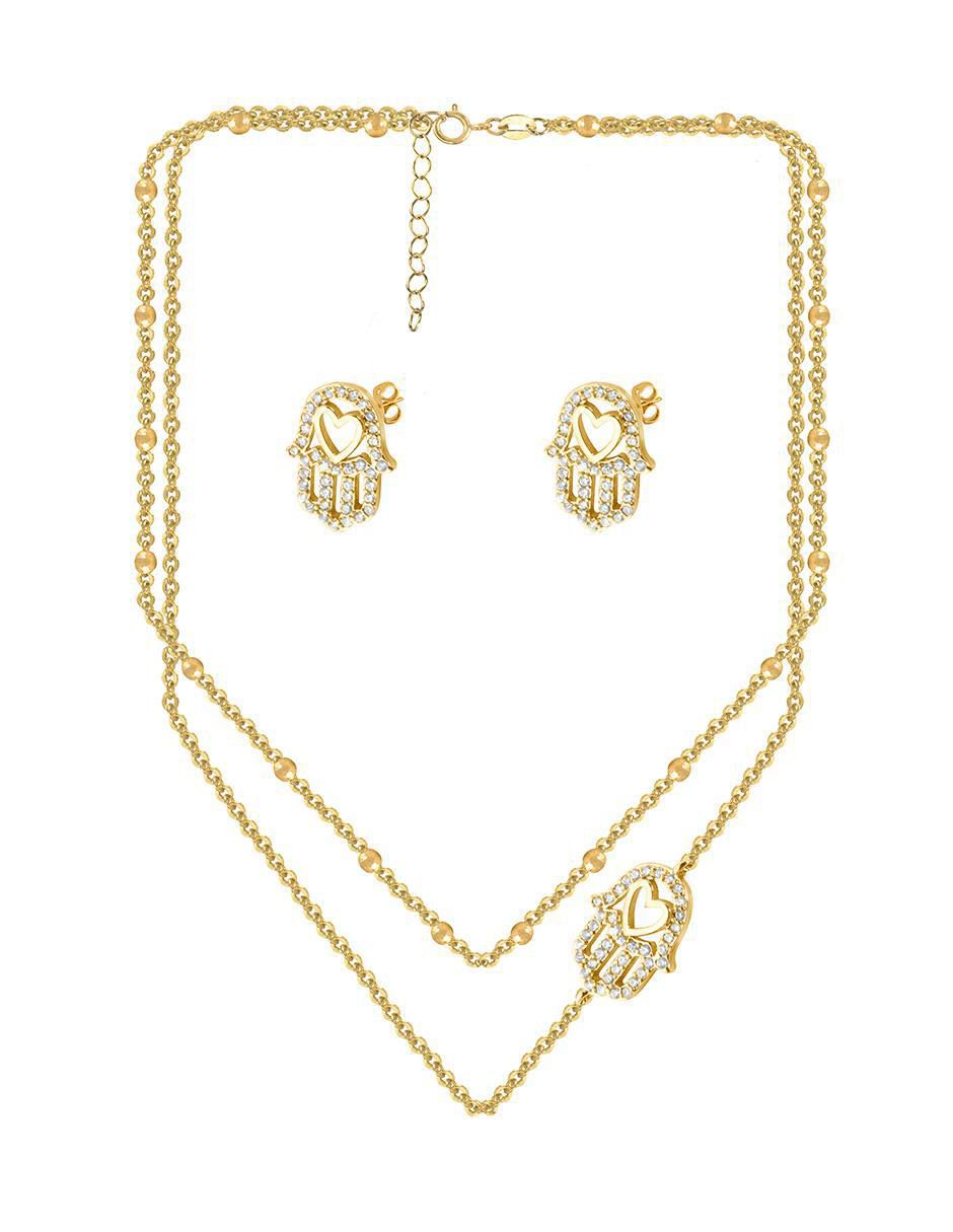 Aretes y collar de mano 18 k zirconia 3