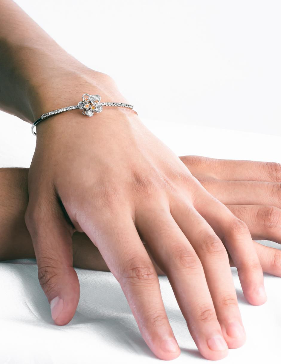 Brazalete con zirconia acabado baño de rodio 2