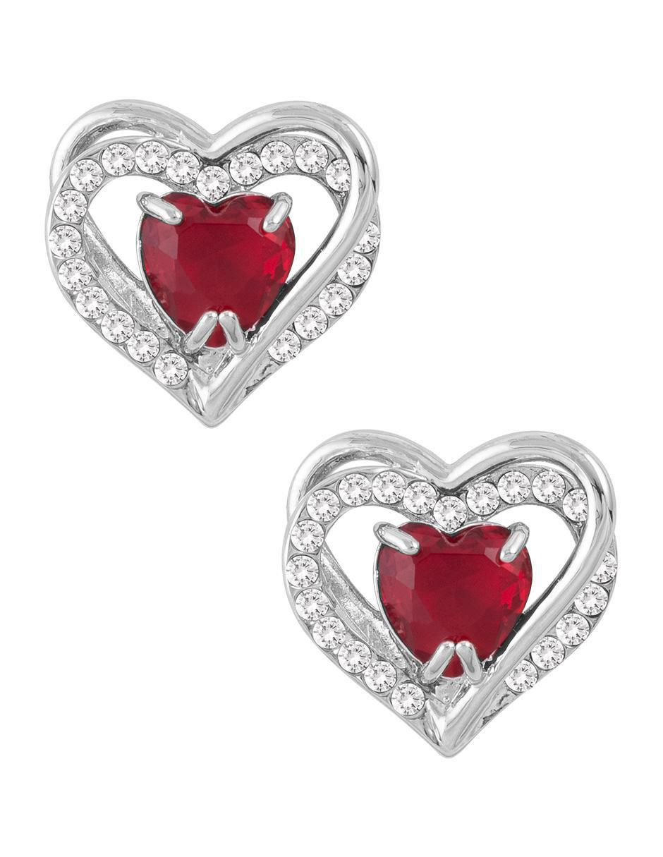 Aretes de corazón con acabado baño de rodio Aretes de corazón con acabado baño de rodio