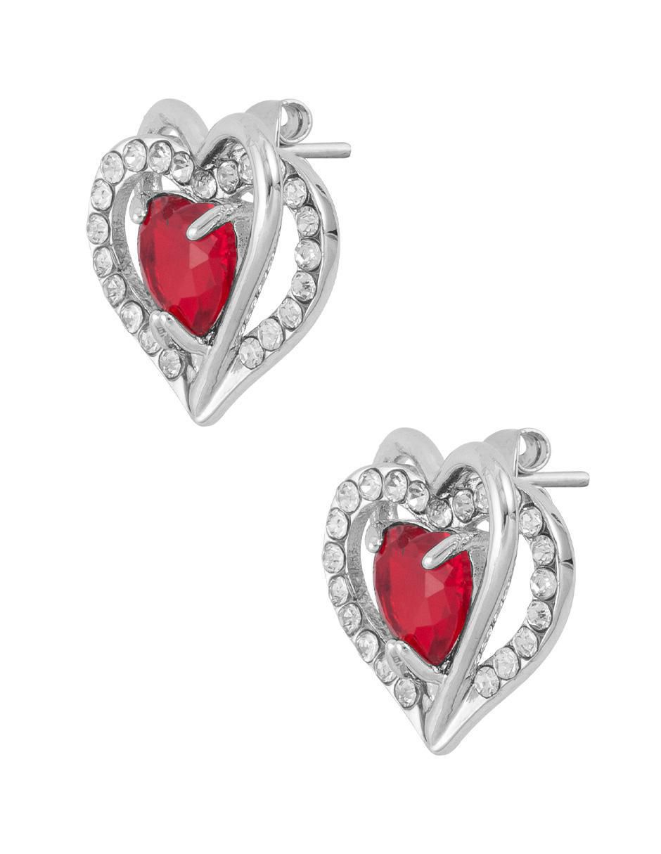 Aretes de corazón con acabado baño de rodio 4