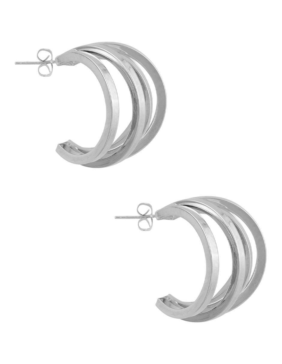 Aretes de aro con acabado baño de rodio 3