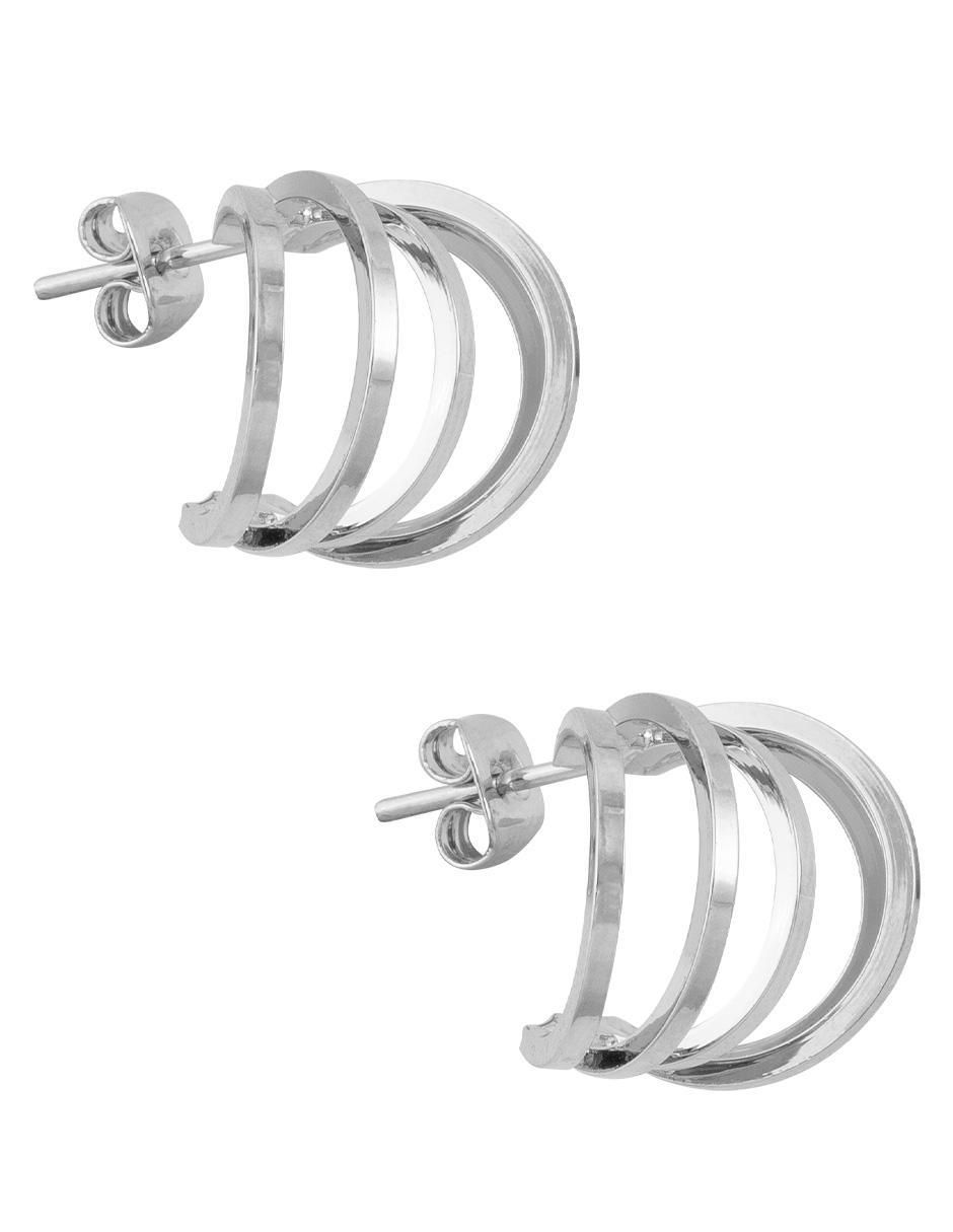 Aretes de aro con acabado baño de rodio 4