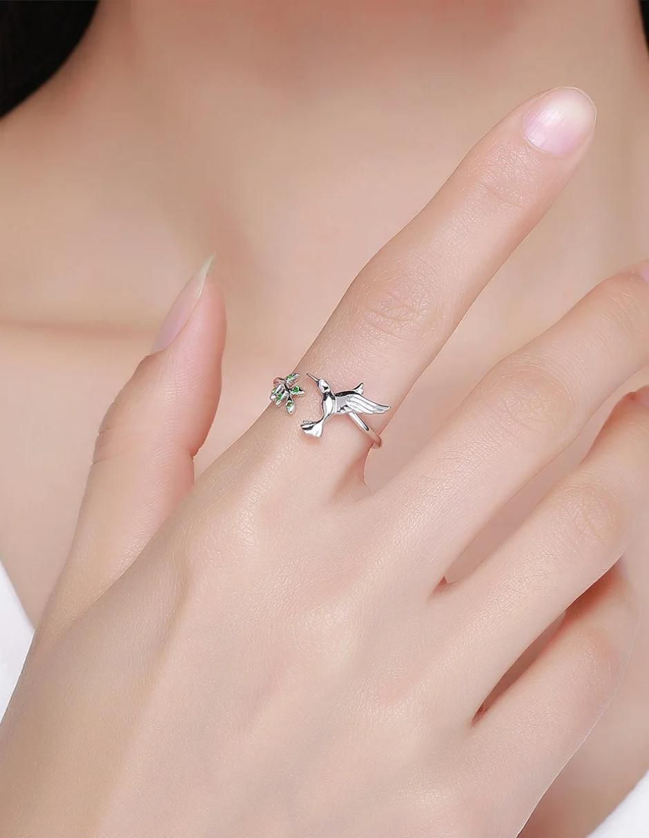 Anillo de colibrí Nature de plata circonita brillante 5