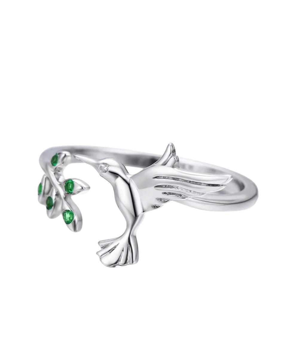 Anillo de colibrí Nature de plata circonita brillante