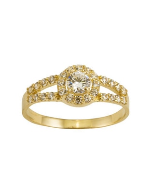 Anillo redondo 10 k de oro zirconia brillante