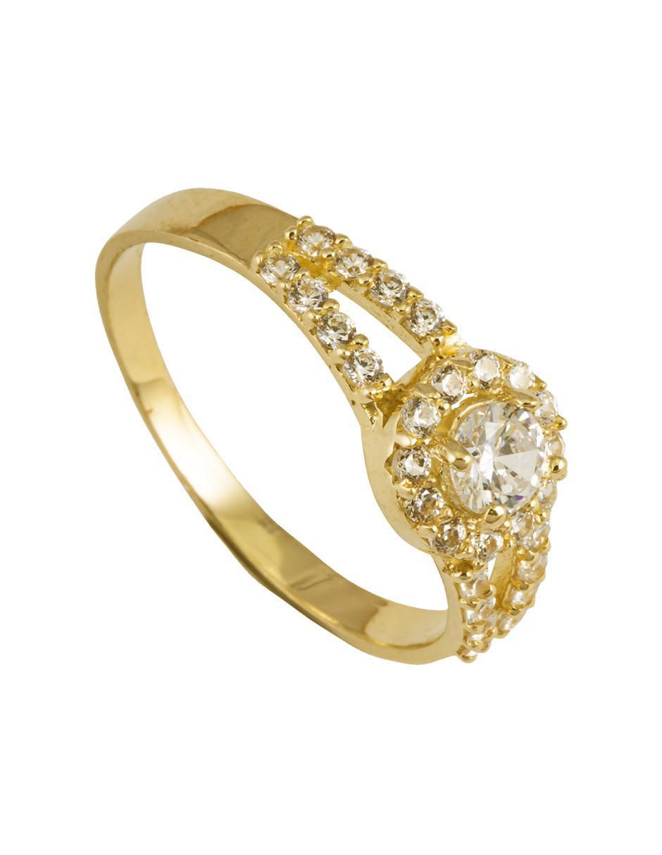 Anillo redondo 10 k de oro zirconia brillante