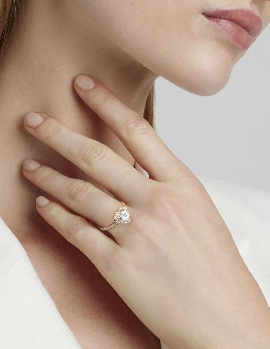 Anillo redondo 10 k de oro zirconia brillante