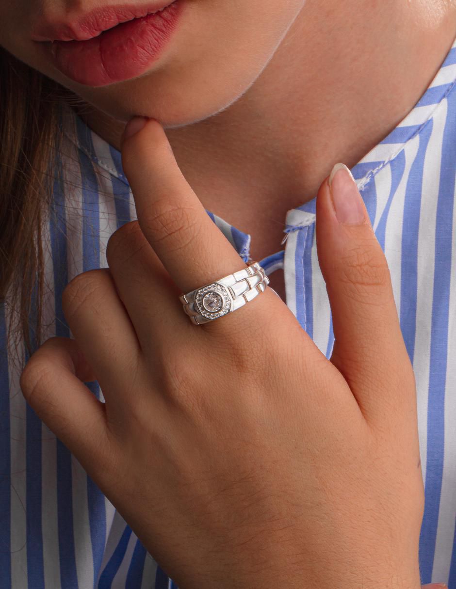 Anillo redondo P 925 de plata zirconia brillante