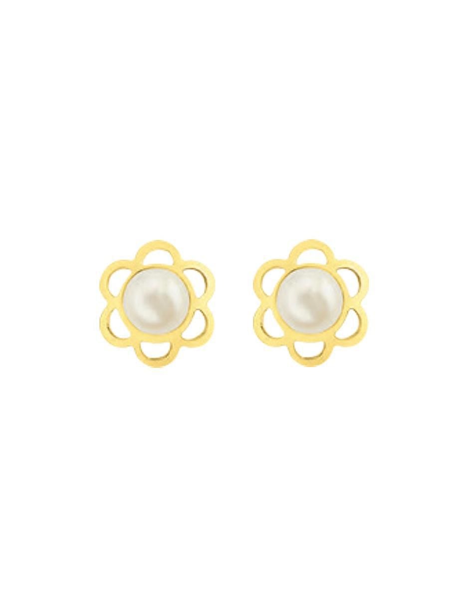 Broqueles de flor de oro 10 K perla