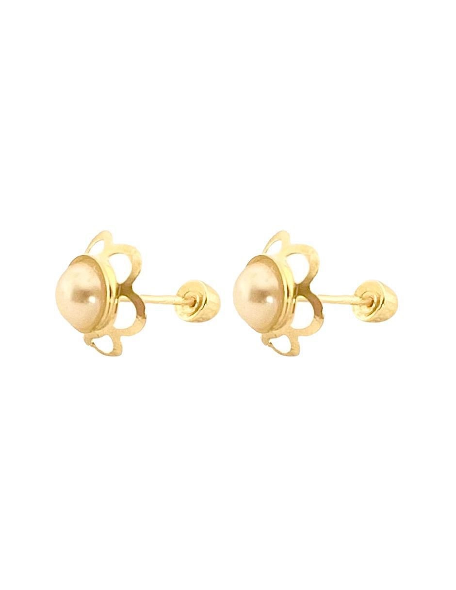Broqueles de flor de oro 10 K perla 2