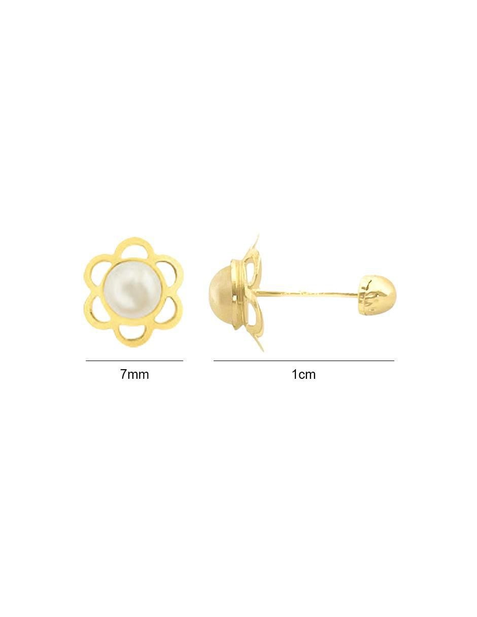 Broqueles de flor de oro 10 K perla 6