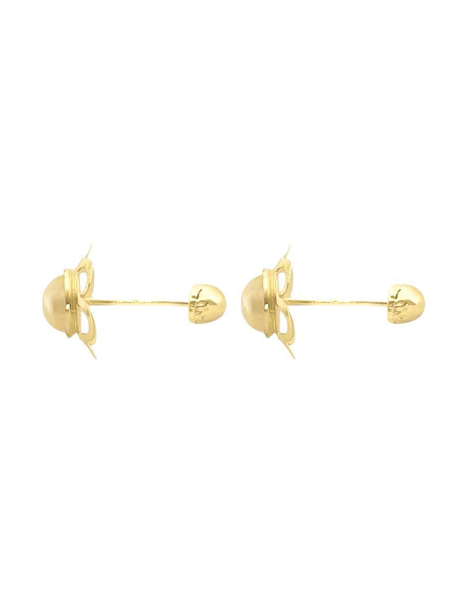 Broqueles de flor de oro 10 K perla 3
