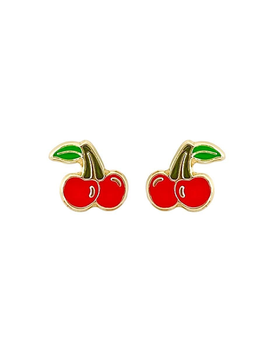 Broqueles de cereza de oro 14 K con acabado esmaltado
