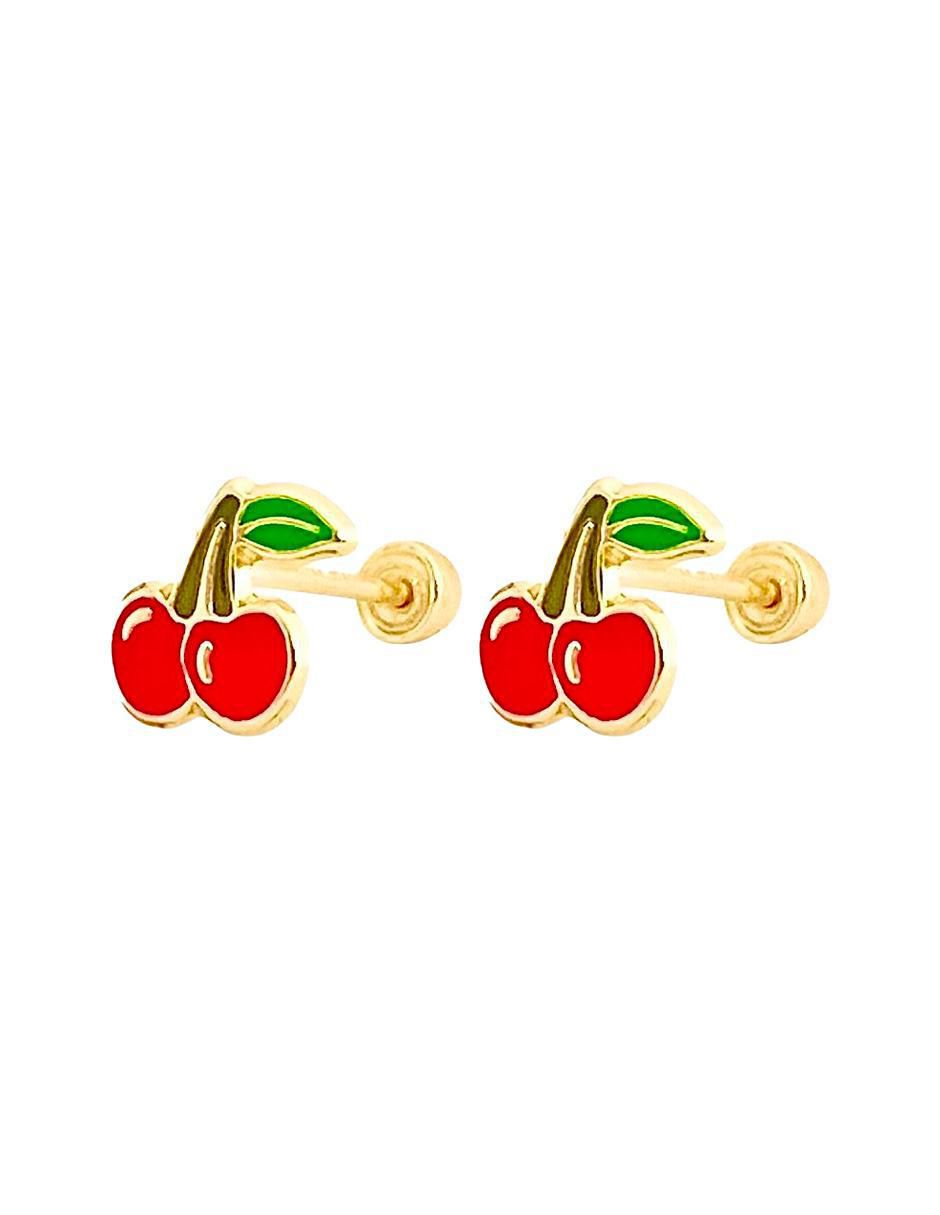 Broqueles de cereza de oro 14 K con acabado esmaltado 4