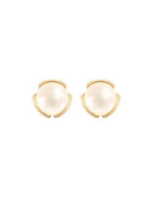 Broqueles redondos de oro 14 K con acabado brillante perla Broqueles redondos de oro 14 K con acabado brillante perla