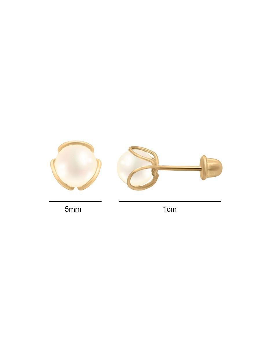 Broqueles redondos de oro 14 K con acabado brillante perla 5
