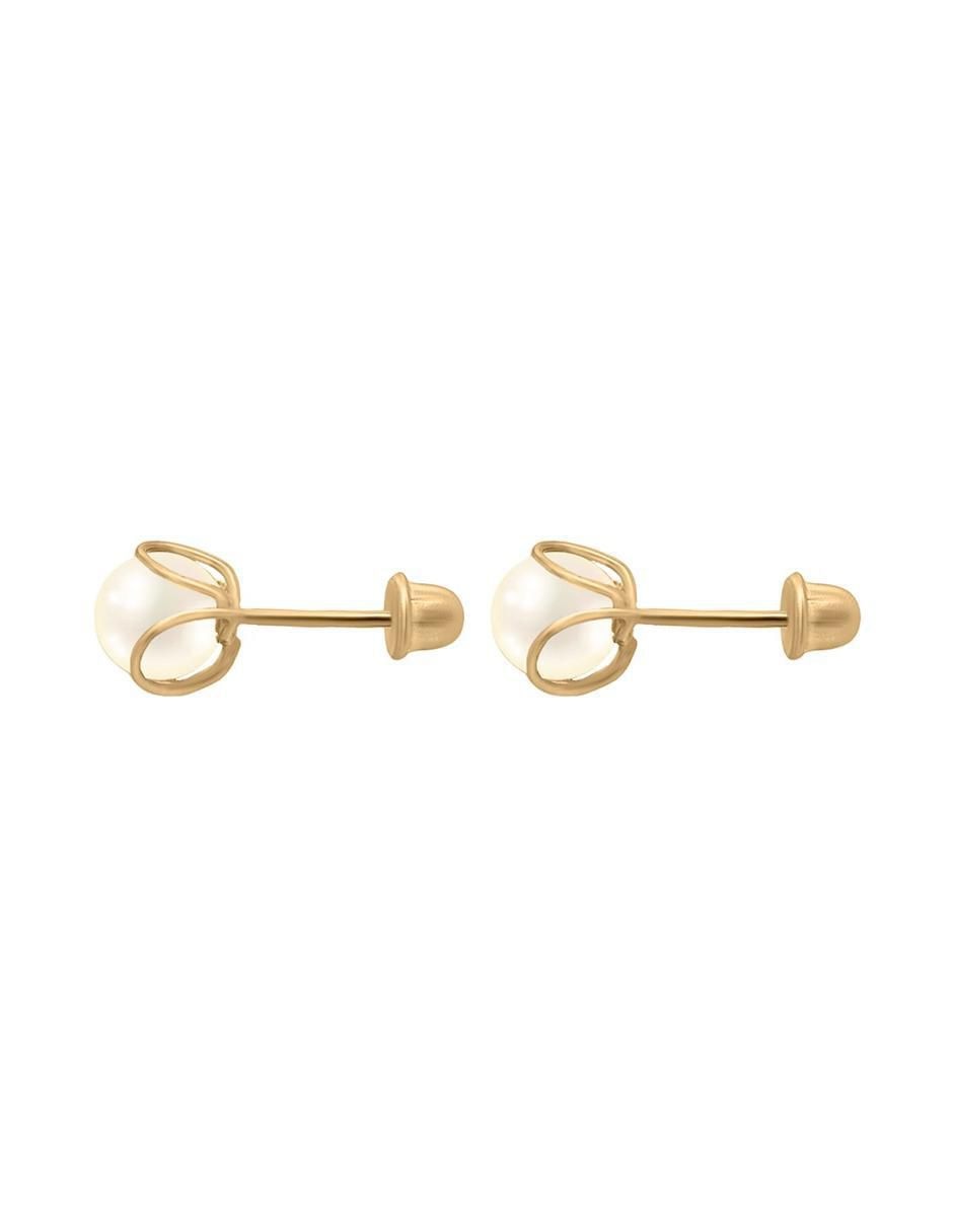 Broqueles redondos de oro 14 K con acabado brillante perla 2