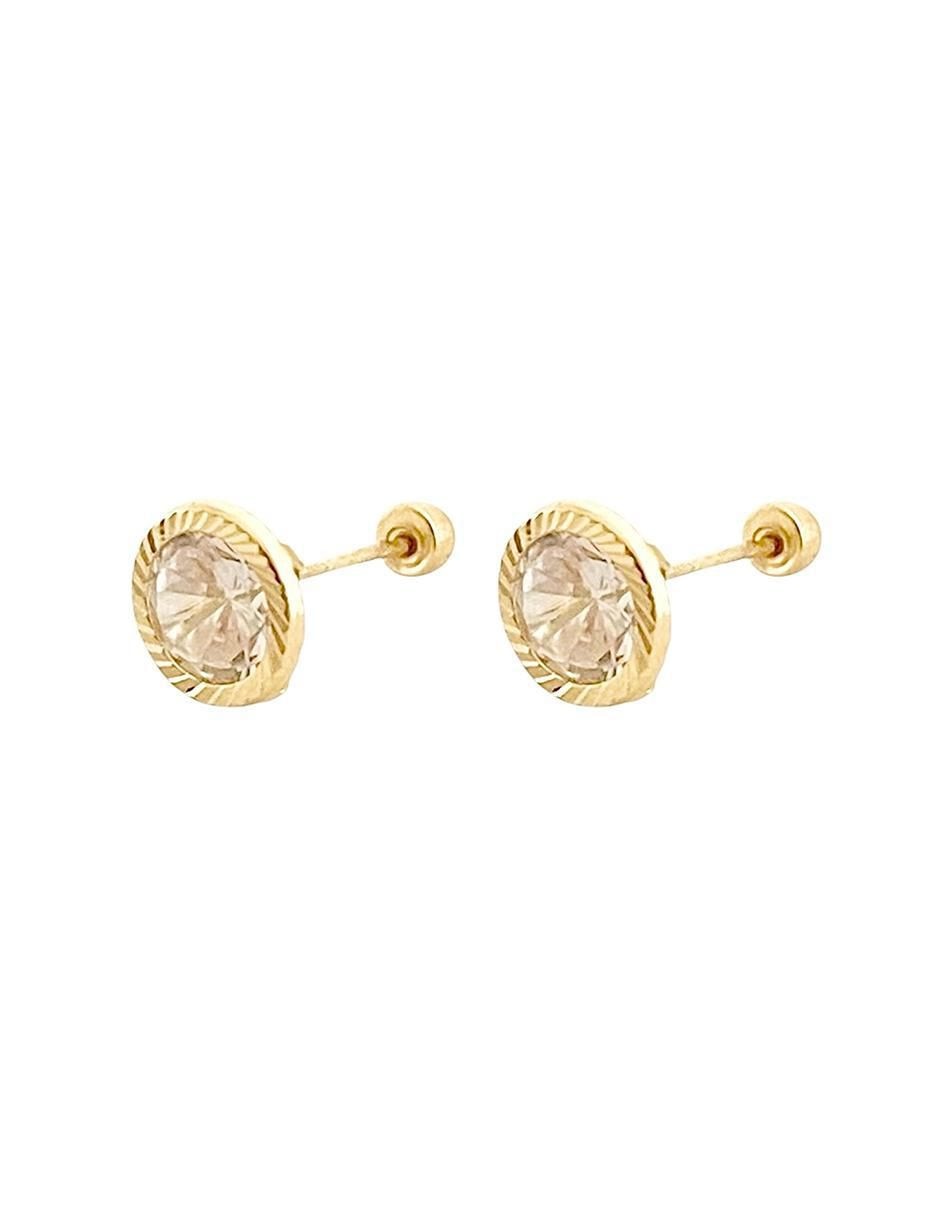 Broqueles redondos de oro 14 K con acabado diamantado 4