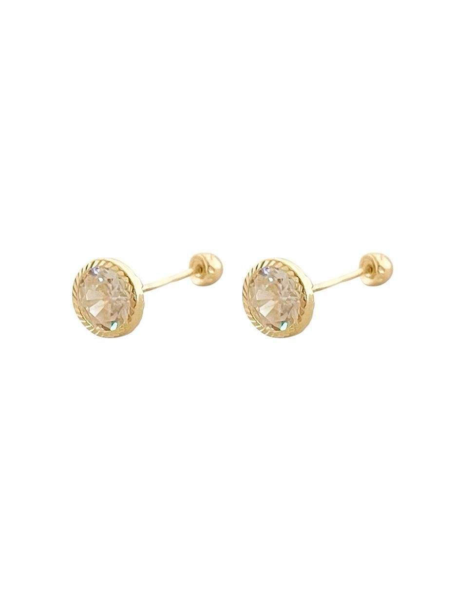 Broqueles redondos de oro 14 K con acabado diamantado 4