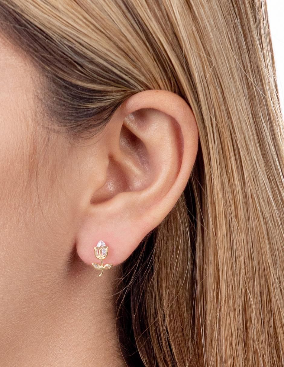 Broqueles de flor de oro 14 K con acabado brillante 2