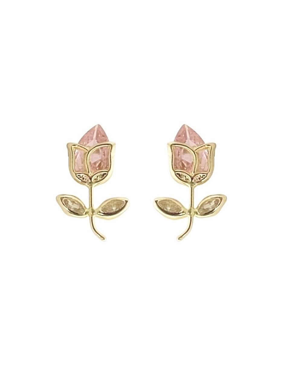 Broqueles de flor de oro 14 K con acabado brillante Broqueles de flor de oro 14 K con acabado brillante