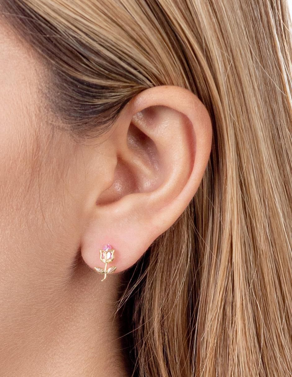 Broqueles de flor de oro 14 K con acabado brillante 2