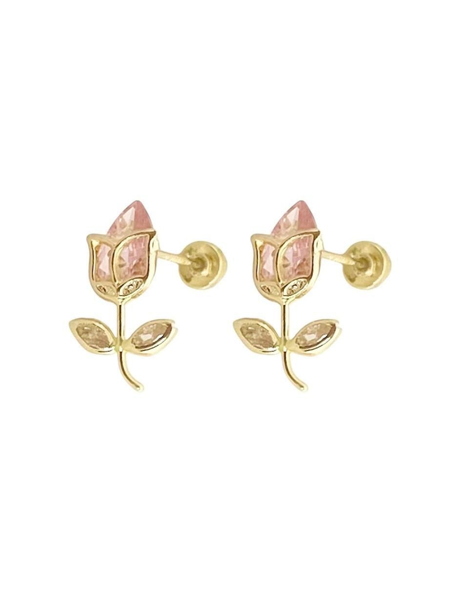 Broqueles de flor de oro 14 K con acabado brillante 4