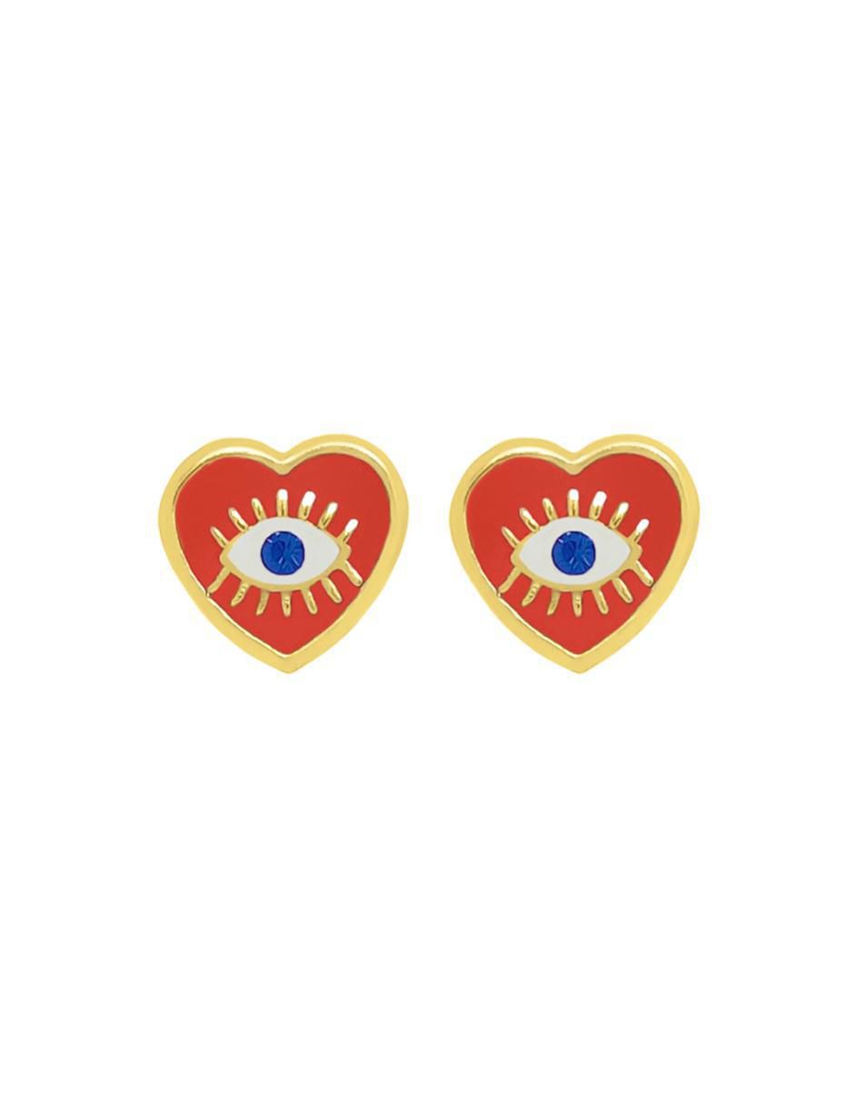 Broqueles de corazón de oro 10 K con acabado esmaltado Broqueles de corazón de oro 10 K con acabado esmaltado